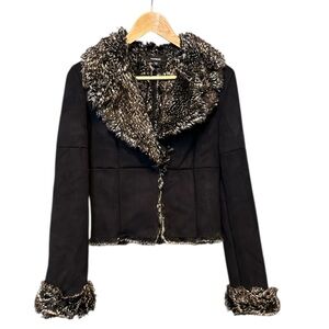 Express Cropped Faux Fur Trim Jacket – Black – Size 10